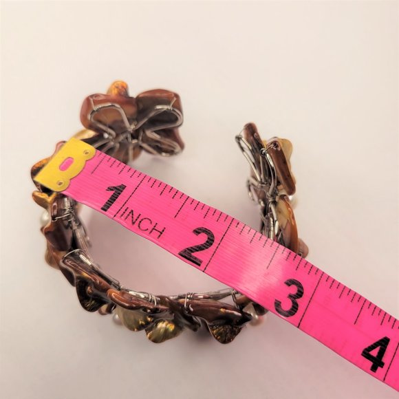 Golden Brown Cuff Bracelet with Freshwater Pearls and Mother Of Pearl - NEW - Picture 14 of 15